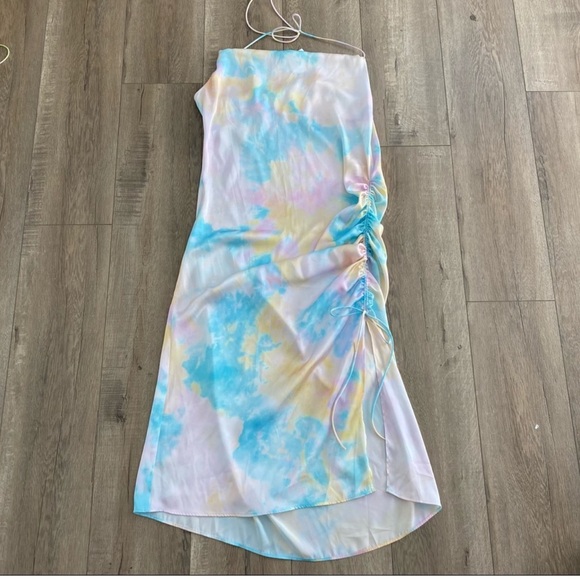 Zara | Silk Scrunch Pastel Tye Dye Slip Style Dress Sz L - Picture 4 of 11